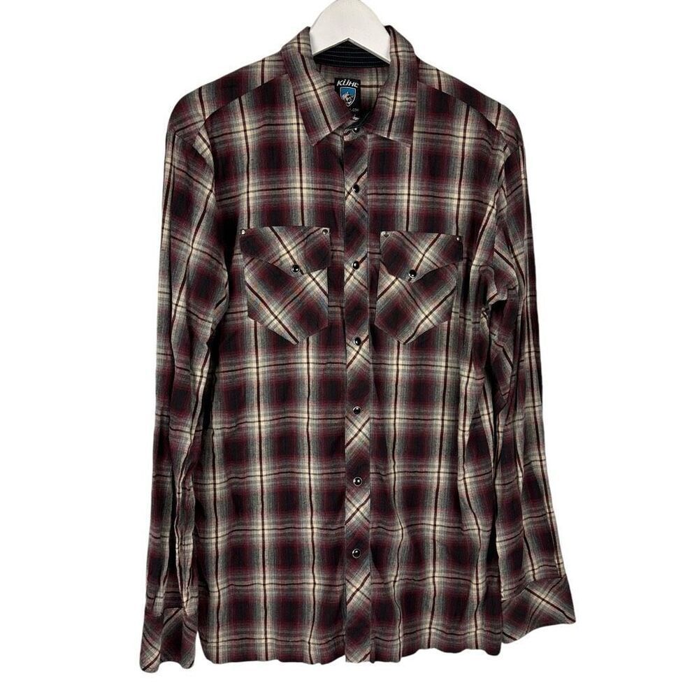Kuhl Men's Burgundy and Gray Plaid Button-Up Shirt